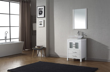 Virtu USA Dior 24" Single Bath Vanity with White Engineered Stone Top and Square Sink with Brushed Nickel Faucet and Mirror - Luxe Bathroom Vanities