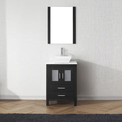 Virtu USA Dior 24" Single Bath Vanity in Zebra Grey with White Engineered Stone Top and Square Sink with Brushed Nickel Faucet and Mirror - Luxe Bathroom Vanities Luxury Bathroom Fixtures Bathroom Furniture