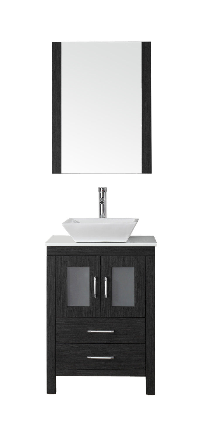 Virtu USA Dior 24" Single Bath Vanity in Zebra Grey with White Engineered Stone Top and Square Sink with Brushed Nickel Faucet and Mirror - Luxe Bathroom Vanities Luxury Bathroom Fixtures Bathroom Furniture
