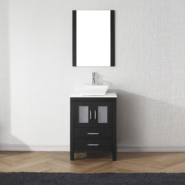 Virtu USA Dior 24" Single Bath Vanity with White Engineered Stone Top and Square Sink with Polished Chrome Faucet and Mirror - Luxe Bathroom Vanities Luxury Bathroom Fixtures Bathroom Furniture