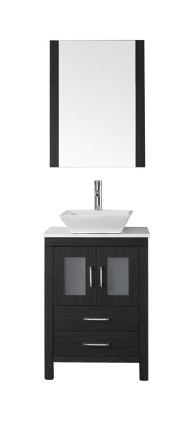 Virtu USA Dior 24" Single Bath Vanity with White Engineered Stone Top and Square Sink with Polished Chrome Faucet and Mirror - Luxe Bathroom Vanities Luxury Bathroom Fixtures Bathroom Furniture