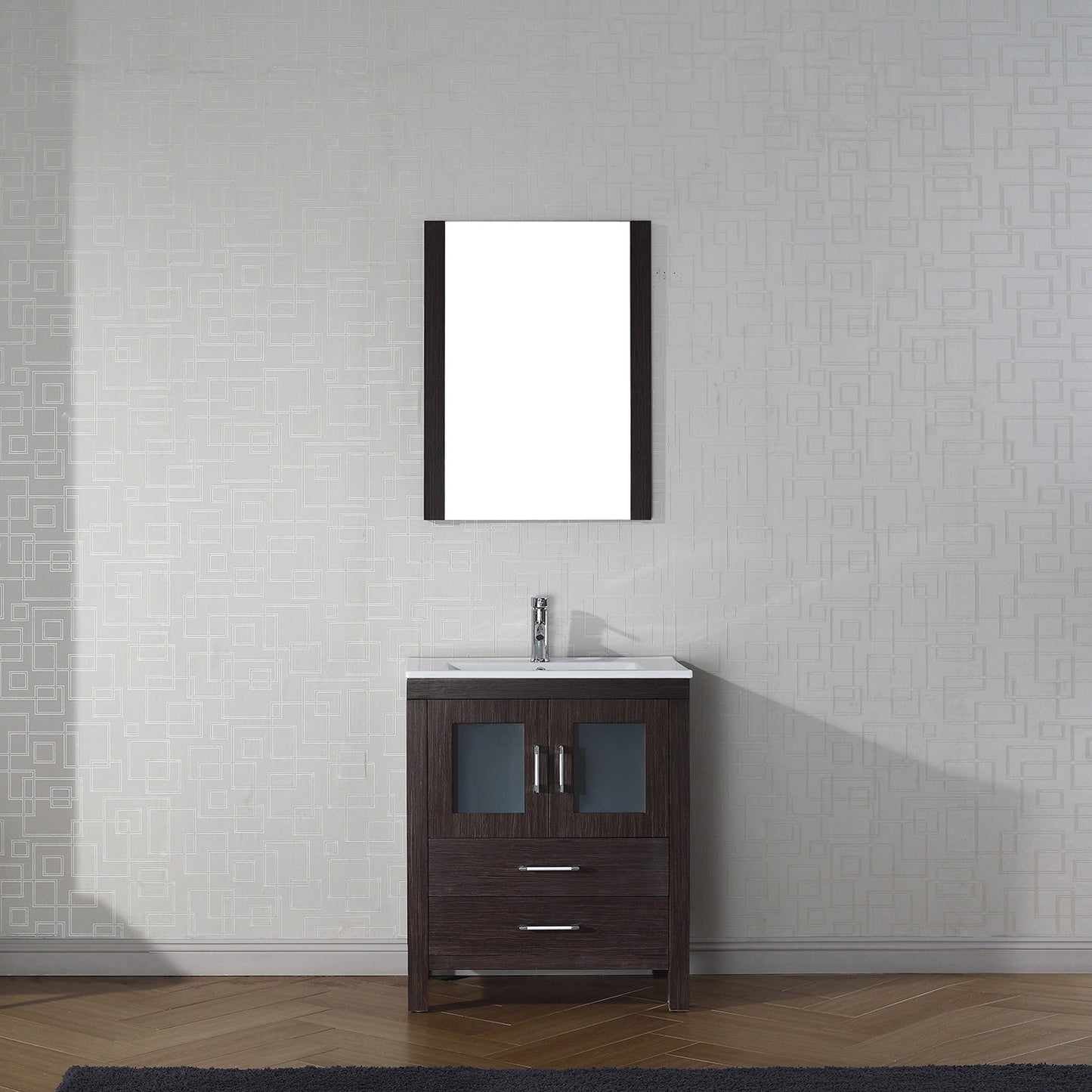 Virtu USA Dior 28" Single Bath Vanity with Slim White Ceramic Top and Square Sink with Polished Chrome Faucet and Mirror - Luxe Bathroom Vanities Luxury Bathroom Fixtures Bathroom Furniture