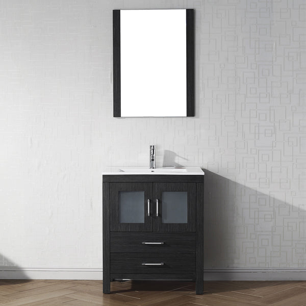 Virtu USA Dior 28" Single Bath Vanity with Slim White Ceramic Top and Square Sink with Polished Chrome Faucet and Mirror - Luxe Bathroom Vanities Luxury Bathroom Fixtures Bathroom Furniture