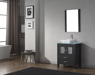 Virtu USA Dior 28" Single Bath Vanity with White Engineered Stone Top and Square Sink with Polished Chrome Faucet and Mirror - Luxe Bathroom Vanities