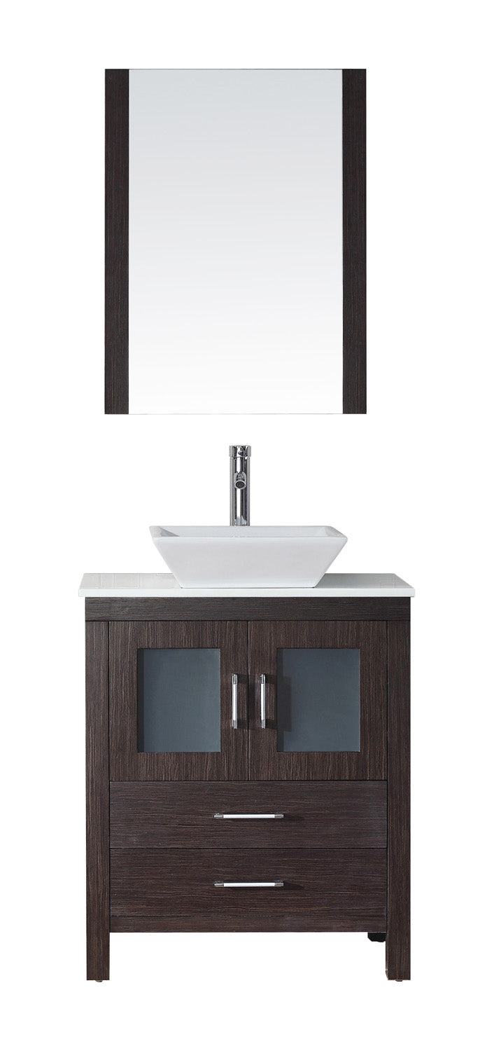 Virtu USA Dior 28" Single Bath Vanity in Espresso with White Engineered Stone Top and Square Sink with Brushed Nickel Faucet and Mirror - Luxe Bathroom Vanities Luxury Bathroom Fixtures Bathroom Furniture