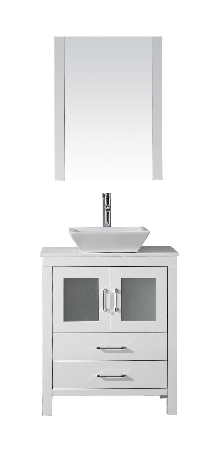 Virtu USA Dior 28" Single Bath Vanity with White Engineered Stone Top and Square Sink with Polished Chrome Faucet and Mirror - Luxe Bathroom Vanities Luxury Bathroom Fixtures Bathroom Furniture
