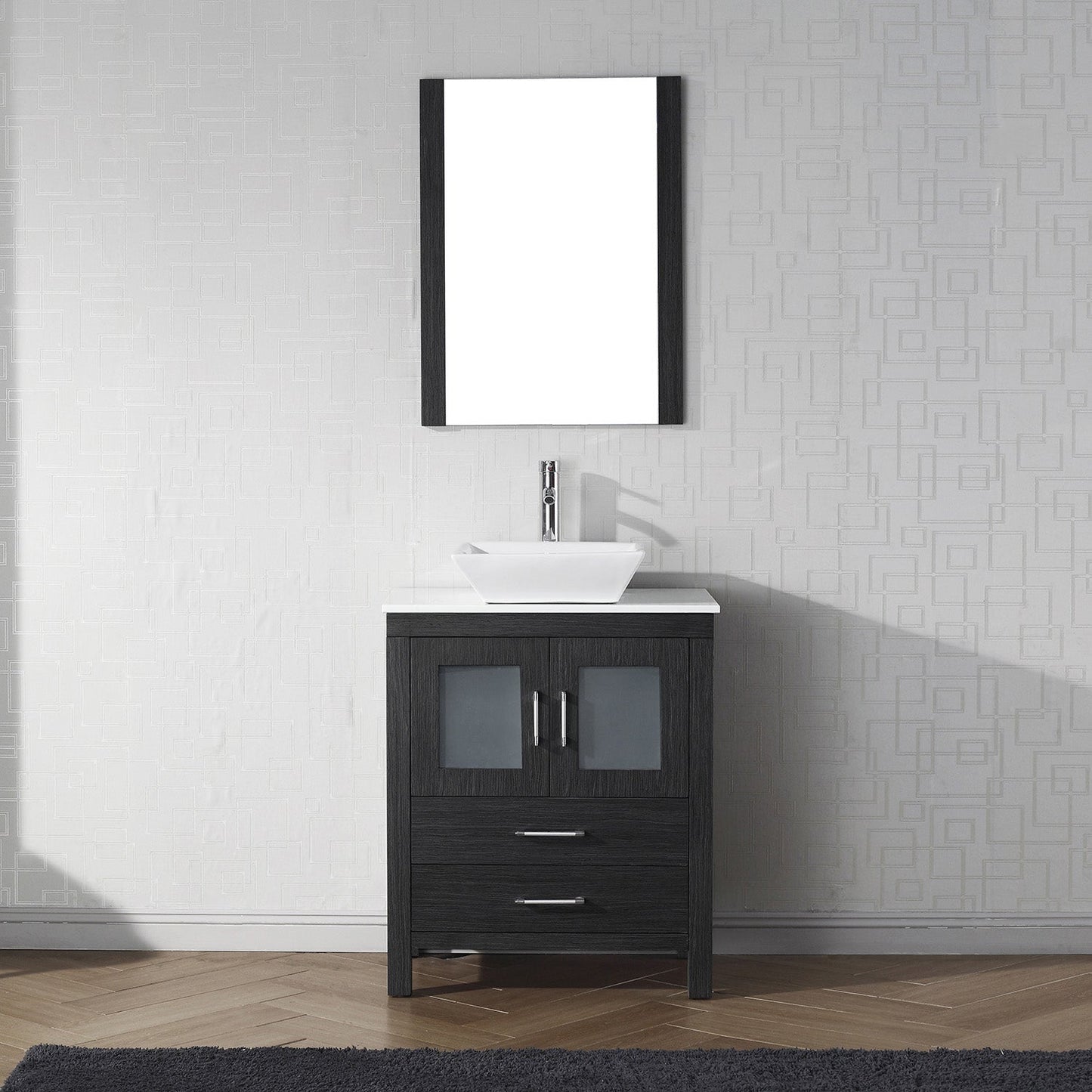 Virtu USA Dior 28" Single Bath Vanity with White Engineered Stone Top and Square Sink with Brushed Nickel Faucet and Mirror - Luxe Bathroom Vanities