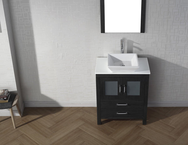Virtu USA Dior 28" Single Bath Vanity with White Engineered Stone Top and Square Sink with Brushed Nickel Faucet and Mirror - Luxe Bathroom Vanities