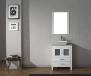 Virtu USA Dior 28" Single Bath Vanity with Marble Top and Square Sink with Brushed Nickel Faucet and Mirror - Luxe Bathroom Vanities