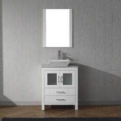 Virtu USA Dior 28" Single Bath Vanity with Marble Top and Square Sink with Polished Chrome Faucet and Mirror - Luxe Bathroom Vanities