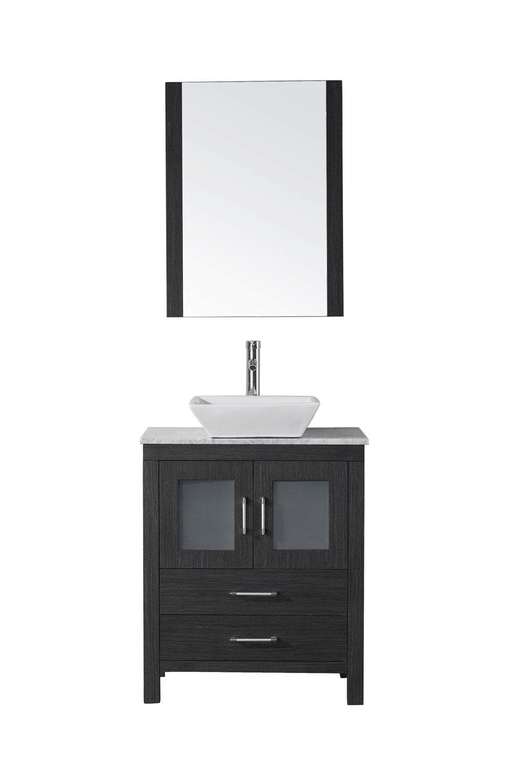 Virtu USA Dior 28" Single Bath Vanity with Marble Top and Square Sink with Brushed Nickel Faucet and Mirror - Luxe Bathroom Vanities