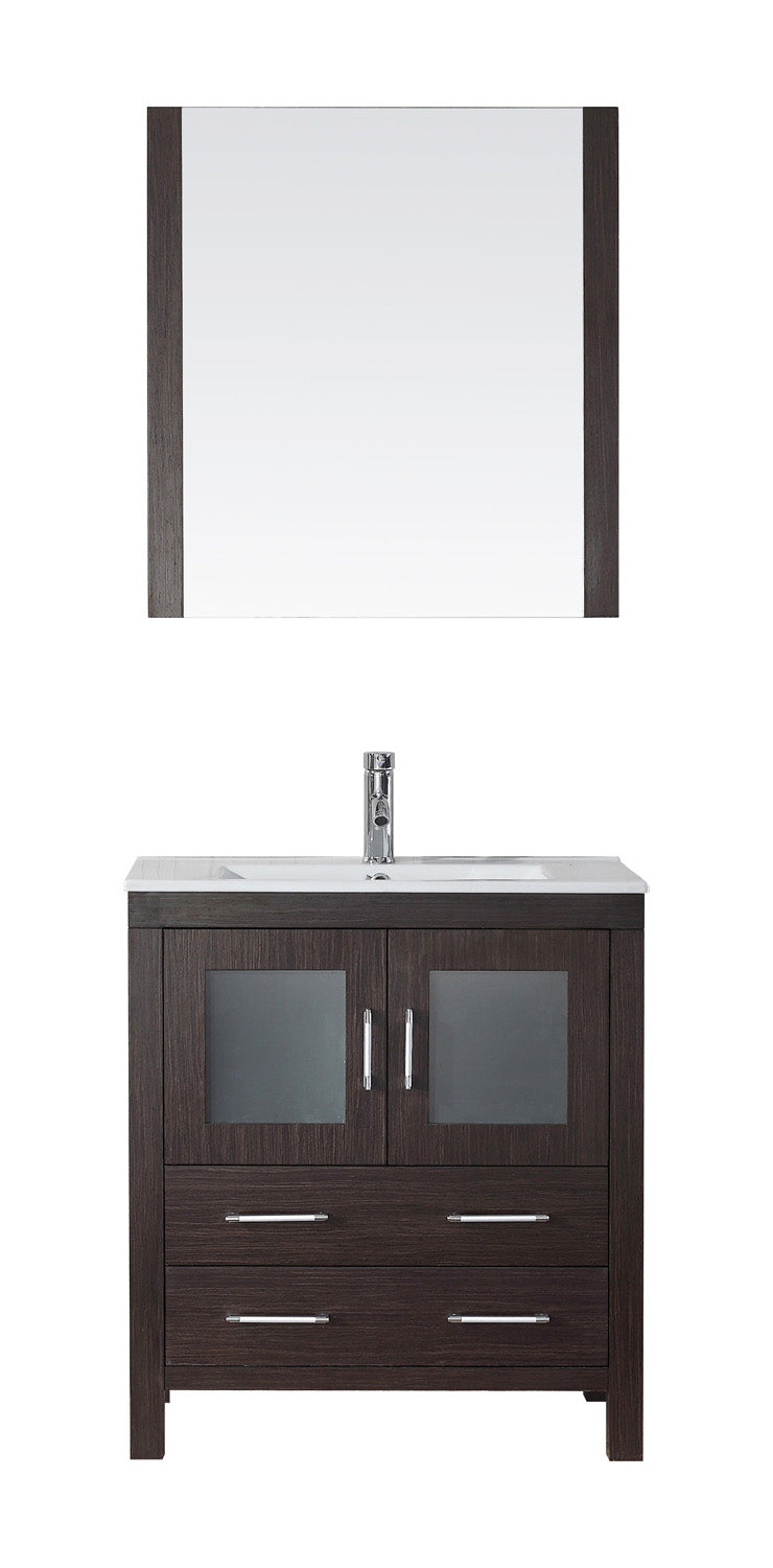 Virtu USA Dior 30" Single Bath Vanity with Slim White Ceramic Top and Square Sink with Brushed Nickel Faucet and Mirror - Luxe Bathroom Vanities Luxury Bathroom Fixtures Bathroom Furniture