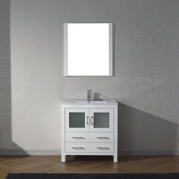 Virtu USA Dior 30" Single Bath Vanity with Slim White Ceramic Top and Square Sink with Polished Chrome Faucet and Mirror - Luxe Bathroom Vanities Luxury Bathroom Fixtures Bathroom Furniture