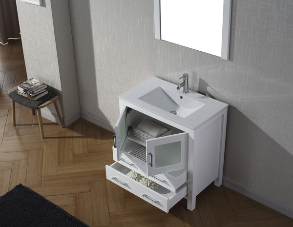 Virtu USA Dior 30" Single Bath Vanity with Slim White Ceramic Top and Square Sink with Polished Chrome Faucet and Mirror - Luxe Bathroom Vanities Luxury Bathroom Fixtures Bathroom Furniture