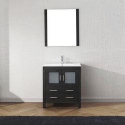 Virtu USA Dior 30" Single Bath Vanity with Slim White Ceramic Top and Square Sink with Brushed Nickel Faucet and Mirror - Luxe Bathroom Vanities Luxury Bathroom Fixtures Bathroom Furniture