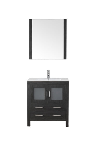 Virtu USA Dior 30" Single Bath Vanity with Slim White Ceramic Top and Square Sink with Brushed Nickel Faucet and Mirror - Luxe Bathroom Vanities Luxury Bathroom Fixtures Bathroom Furniture