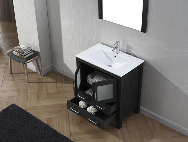 Virtu USA Dior 30" Single Bath Vanity with Slim White Ceramic Top and Square Sink with Polished Chrome Faucet and Mirror - Luxe Bathroom Vanities Luxury Bathroom Fixtures Bathroom Furniture