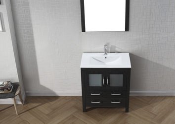 Virtu USA Dior 30" Single Bath Vanity with Slim White Ceramic Top and Square Sink with Polished Chrome Faucet and Mirror - Luxe Bathroom Vanities Luxury Bathroom Fixtures Bathroom Furniture