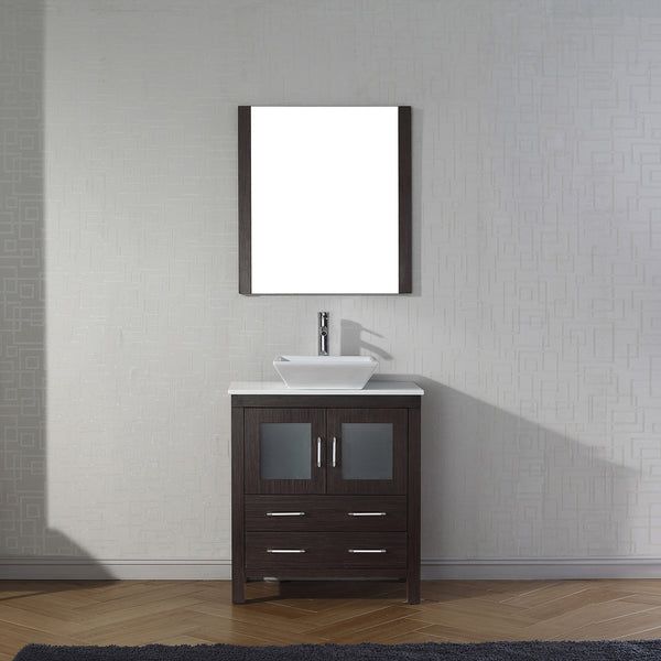 Virtu USA Dior 30" Single Bath Vanity with White Engineered Stone Top and Square Sink with Polished Chrome Faucet and Mirror - Luxe Bathroom Vanities Luxury Bathroom Fixtures Bathroom Furniture