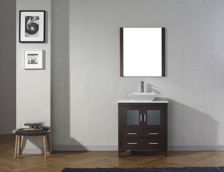 Virtu USA Dior 30" Single Bath Vanity with White Engineered Stone Top and Square Sink with Polished Chrome Faucet and Mirror - Luxe Bathroom Vanities Luxury Bathroom Fixtures Bathroom Furniture