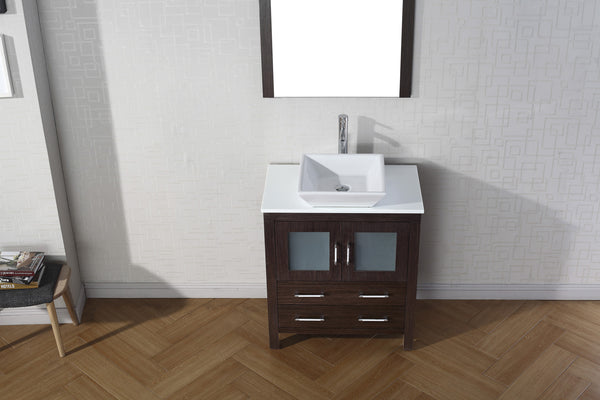 Virtu USA Dior 30" Single Bath Vanity with White Engineered Stone Top and Square Sink with Polished Chrome Faucet and Mirror - Luxe Bathroom Vanities Luxury Bathroom Fixtures Bathroom Furniture