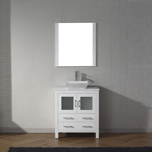 Virtu USA Dior 30" Single Bath Vanity with White Engineered Stone Top and Square Sink with Polished Chrome Faucet and Mirror - Luxe Bathroom Vanities Luxury Bathroom Fixtures Bathroom Furniture