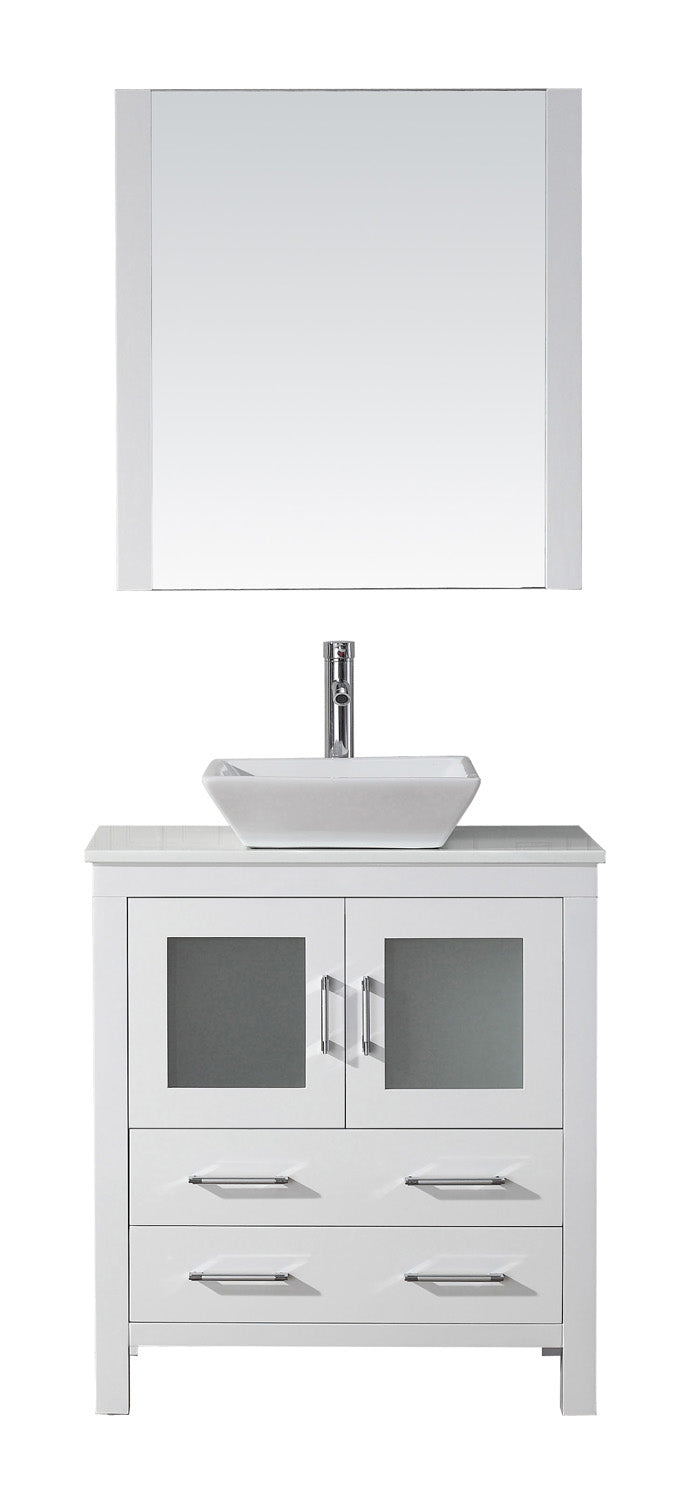 Virtu USA Dior 30" Single Bath Vanity with White Engineered Stone Top and Square Sink with Polished Chrome Faucet and Mirror - Luxe Bathroom Vanities Luxury Bathroom Fixtures Bathroom Furniture