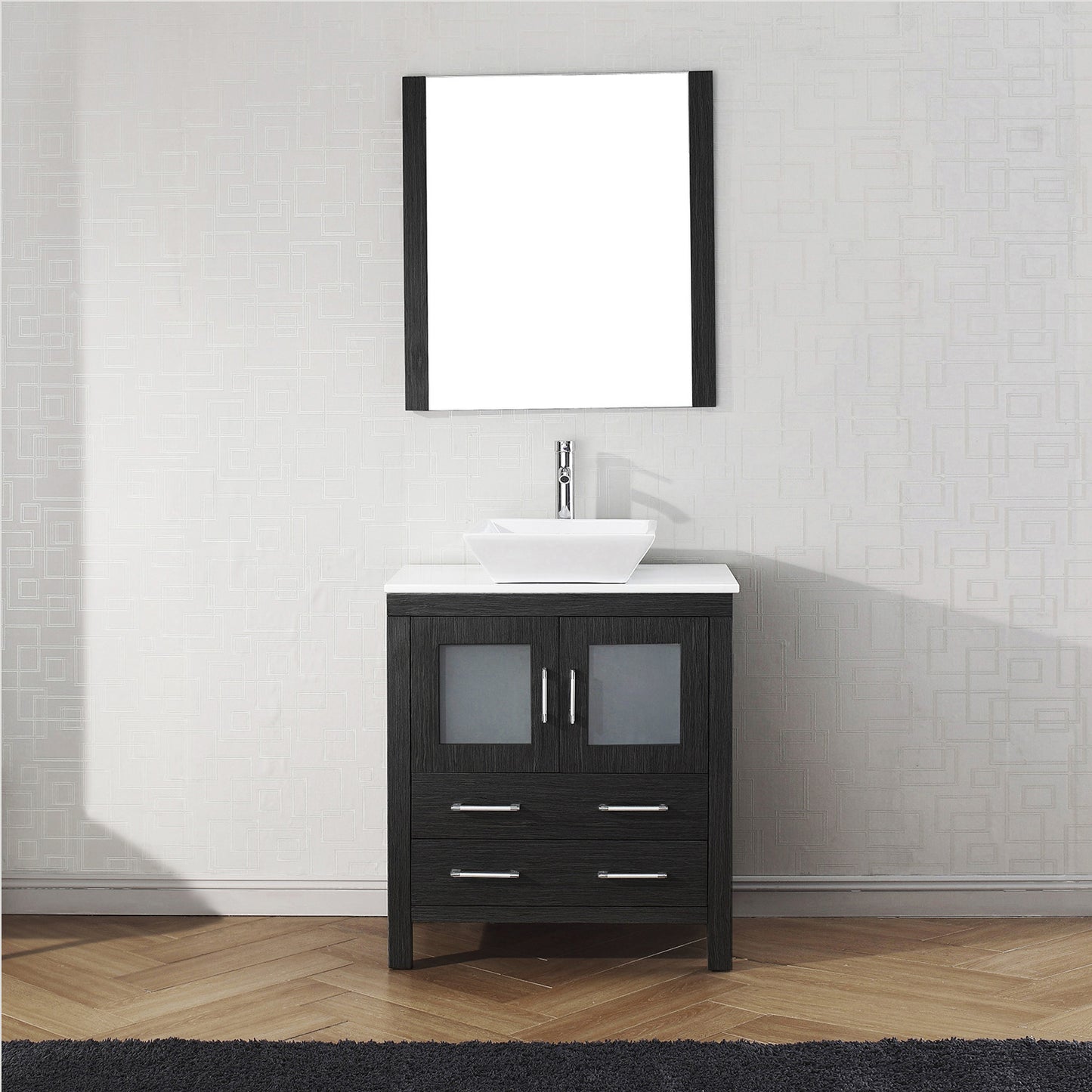 Virtu USA Dior 30" Single Bath Vanity with White Engineered Stone Top and Square Sink with Polished Chrome Faucet and Mirror - Luxe Bathroom Vanities Luxury Bathroom Fixtures Bathroom Furniture