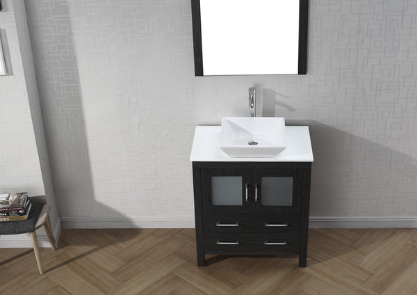 Virtu USA Dior 30" Single Bath Vanity with White Engineered Stone Top and Square Sink with Polished Chrome Faucet and Mirror - Luxe Bathroom Vanities Luxury Bathroom Fixtures Bathroom Furniture