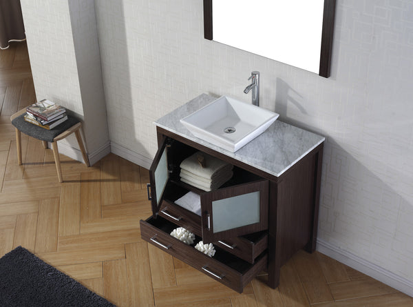 Virtu USA Dior 30" Single Bath Vanity with Marble Top and Square Sink with Brushed Nickel Faucet and Mirror - Luxe Bathroom Vanities Luxury Bathroom Fixtures Bathroom Furniture