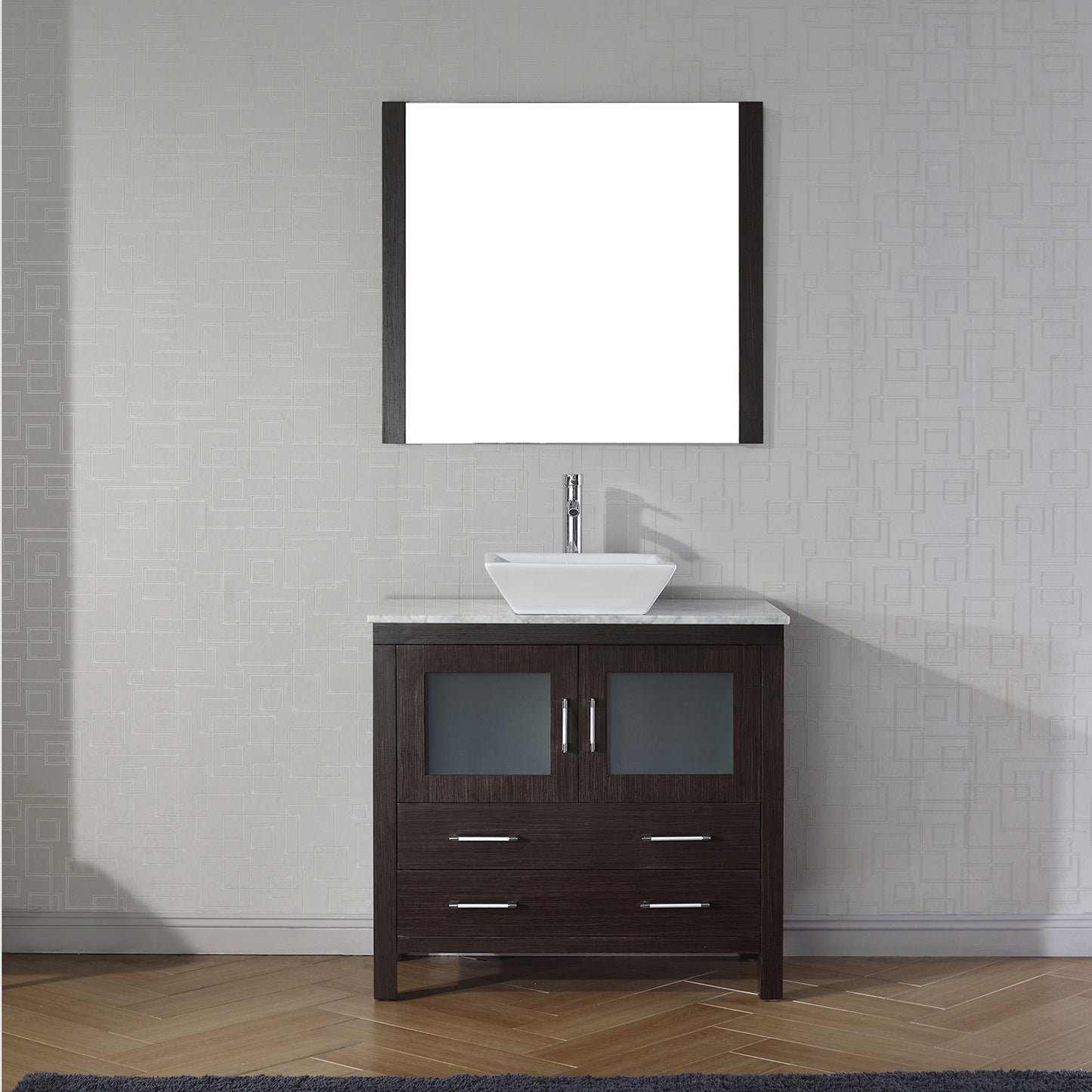 Virtu USA Dior 30" Single Bath Vanity with Marble Top and Square Sink with Polished Chrome Faucet and Mirror - Luxe Bathroom Vanities Luxury Bathroom Fixtures Bathroom Furniture