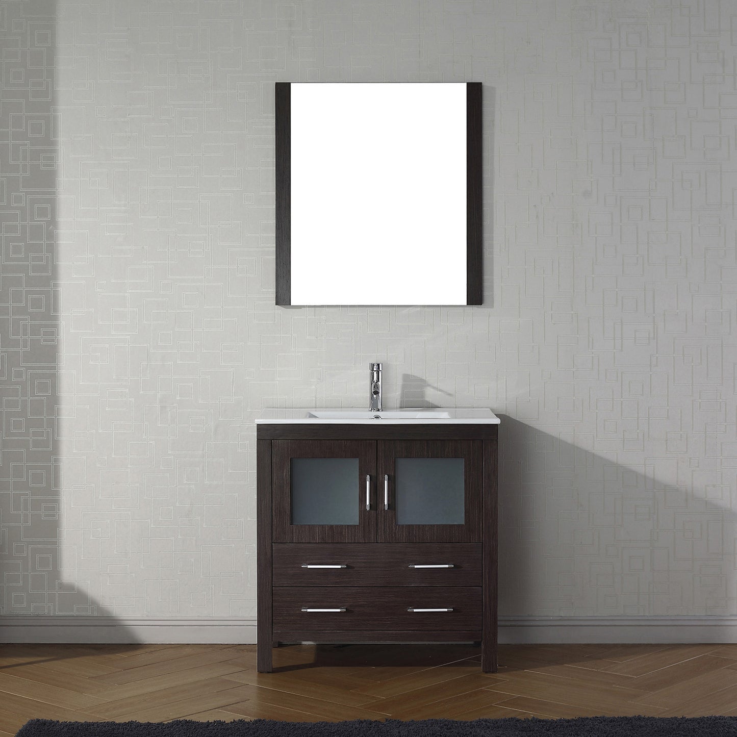 Virtu USA Dior 32" Single Bath Vanity with Slim White Ceramic Top and Square Sink with Polished Chrome Faucet and Mirror - Luxe Bathroom Vanities Luxury Bathroom Fixtures Bathroom Furniture