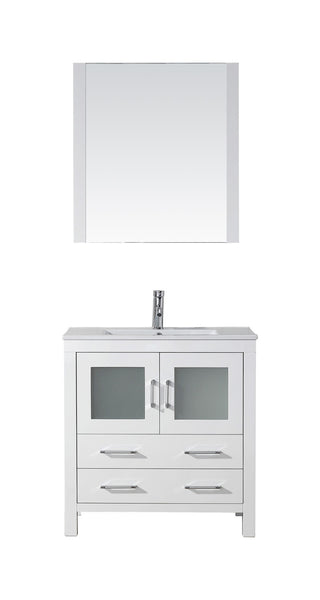 Virtu USA Dior 32" Single Bath Vanity with Slim White Ceramic Top and Square Sink with Polished Chrome Faucet and Mirror - Luxe Bathroom Vanities Luxury Bathroom Fixtures Bathroom Furniture