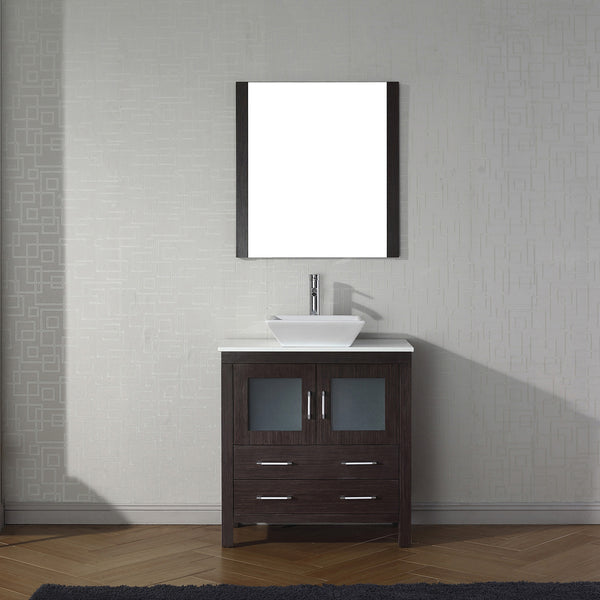 Virtu USA Dior 32" Single Bath Vanity with White Engineered Stone Top and Square Sink with Polished Chrome Faucet and Mirror - Luxe Bathroom Vanities Luxury Bathroom Fixtures Bathroom Furniture