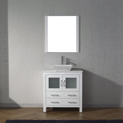 Virtu USA Dior 32" Single Bath Vanity with White Engineered Stone Top and Square Sink with Brushed Nickel Faucet and Mirror - Luxe Bathroom Vanities Luxury Bathroom Fixtures Bathroom Furniture