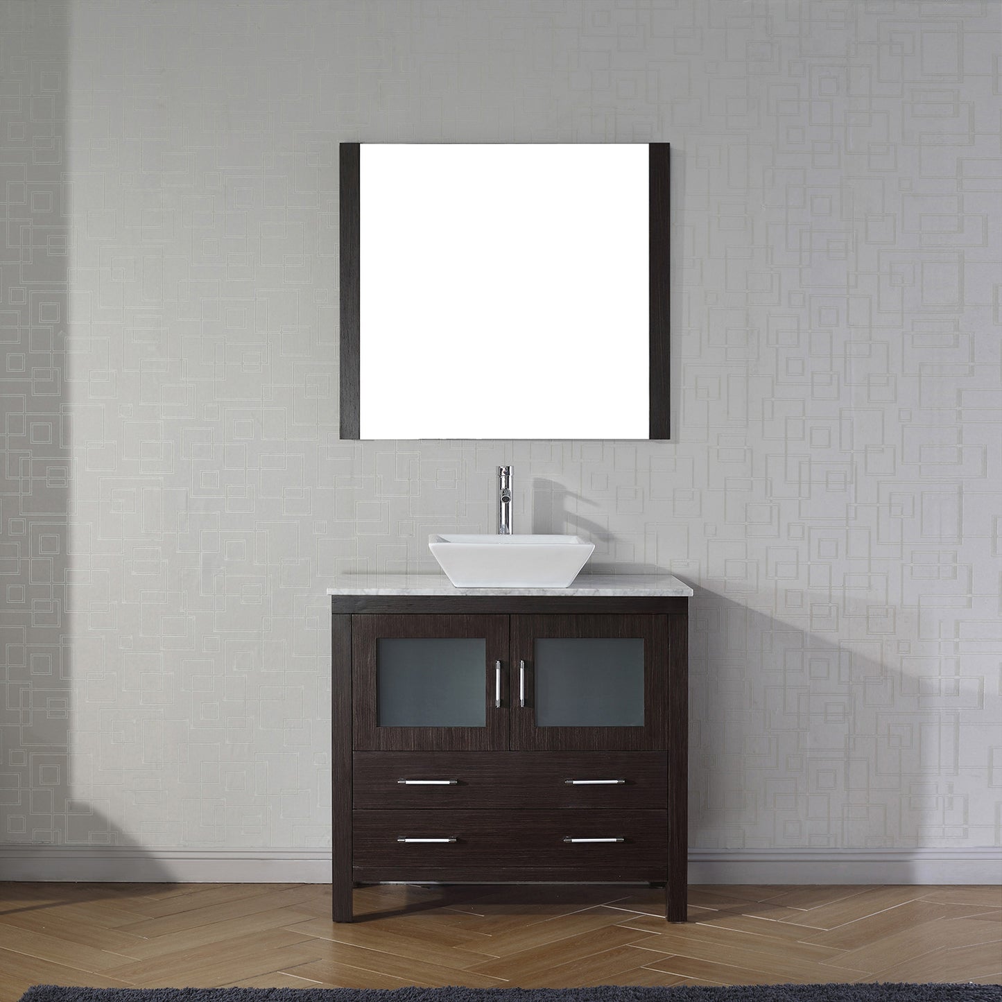 Virtu USA Dior 32" Single Bath Vanity with Marble Top and Square Sink with Polished Chrome Faucet and Mirror - Luxe Bathroom Vanities Luxury Bathroom Fixtures Bathroom Furniture