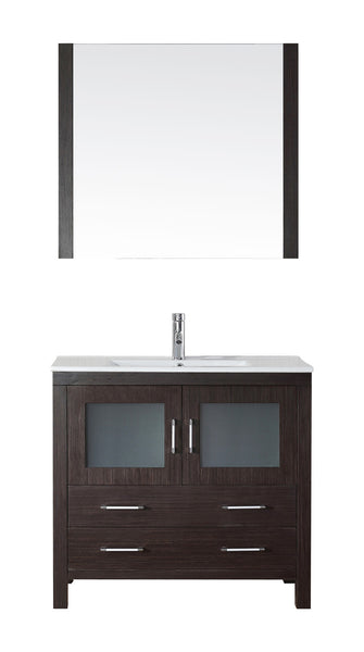 Virtu USA Dior 36" Single Bath Vanity with Slim White Ceramic Top and Square Sink with Polished Chrome Faucet and Mirror - Luxe Bathroom Vanities Luxury Bathroom Fixtures Bathroom Furniture