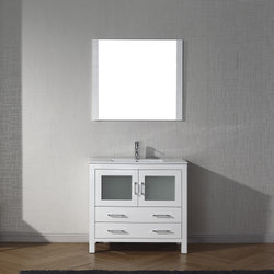 Virtu USA Dior 36" Single Bath Vanity with Slim White Ceramic Top and Square Sink with Brushed Nickel Faucet and Mirror - Luxe Bathroom Vanities Luxury Bathroom Fixtures Bathroom Furniture