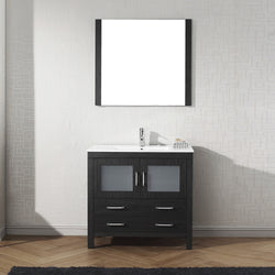 Virtu USA Dior 36" Single Bath Vanity with Slim White Ceramic Top and Square Sink with Brushed Nickel Faucet and Mirror - Luxe Bathroom Vanities Luxury Bathroom Fixtures Bathroom Furniture