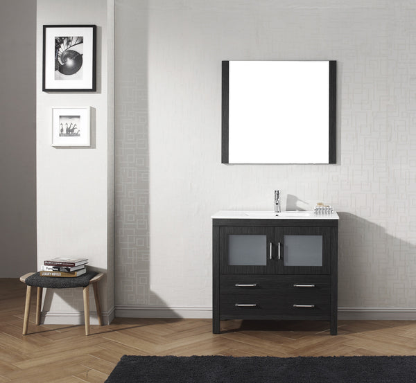 Virtu USA Dior 36" Single Bath Vanity with Slim White Ceramic Top and Square Sink with Brushed Nickel Faucet and Mirror - Luxe Bathroom Vanities Luxury Bathroom Fixtures Bathroom Furniture