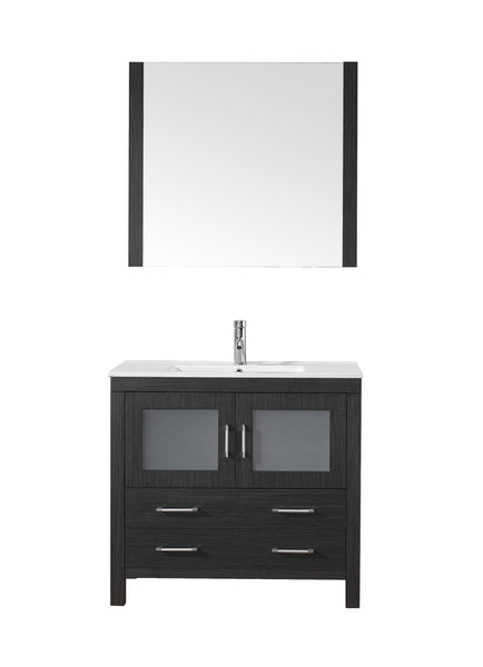 Virtu USA Dior 36" Single Bath Vanity with Slim White Ceramic Top and Square Sink with Brushed Nickel Faucet and Mirror - Luxe Bathroom Vanities Luxury Bathroom Fixtures Bathroom Furniture