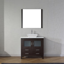 Virtu USA Dior 36" Single Bath Vanity with White Engineered Stone Top and Square Sink with Brushed Nickel Faucet and Mirror - Luxe Bathroom Vanities Luxury Bathroom Fixtures Bathroom Furniture