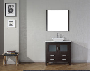 Virtu USA Dior 36" Single Bath Vanity in Espresso with White Engineered Stone Top and Square Sink with Polished Chrome Faucet and Mirror - Luxe Bathroom Vanities Luxury Bathroom Fixtures Bathroom Furniture