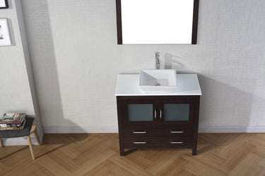 Virtu USA Dior 36" Single Bath Vanity in Espresso with White Engineered Stone Top and Square Sink with Polished Chrome Faucet and Mirror - Luxe Bathroom Vanities Luxury Bathroom Fixtures Bathroom Furniture