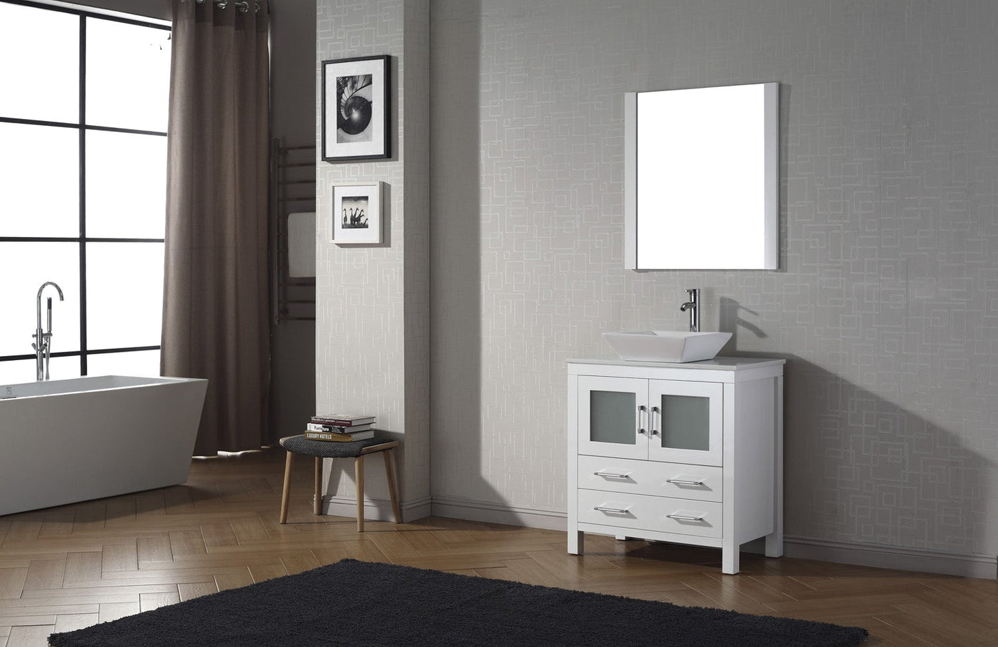 Virtu USA Dior 36" Single Bath Vanity with White Engineered Stone Top and Square Sink with Polished Chrome Faucet and Mirror - Luxe Bathroom Vanities