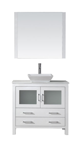 Virtu USA Dior 36" Single Bath Vanity with White Engineered Stone Top and Square Sink with Polished Chrome Faucet and Mirror - Luxe Bathroom Vanities