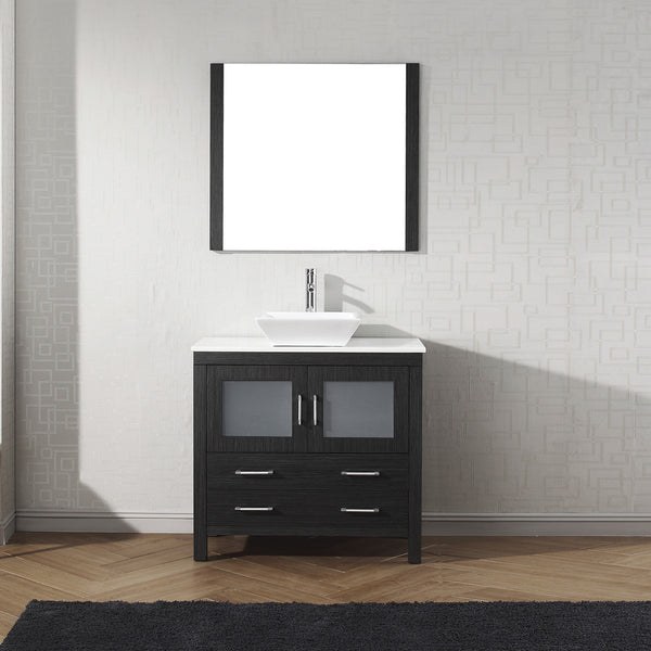 Virtu USA Dior 36" Single Bath Vanity with White Engineered Stone Top and Square Sink with Brushed Nickel Faucet and Mirror - Luxe Bathroom Vanities Luxury Bathroom Fixtures Bathroom Furniture