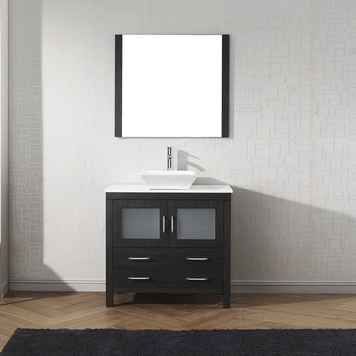 Virtu USA Dior 36" Single Bath Vanity with White Engineered Stone Top and Square Sink with Polished Chrome Faucet and Mirror - Luxe Bathroom Vanities