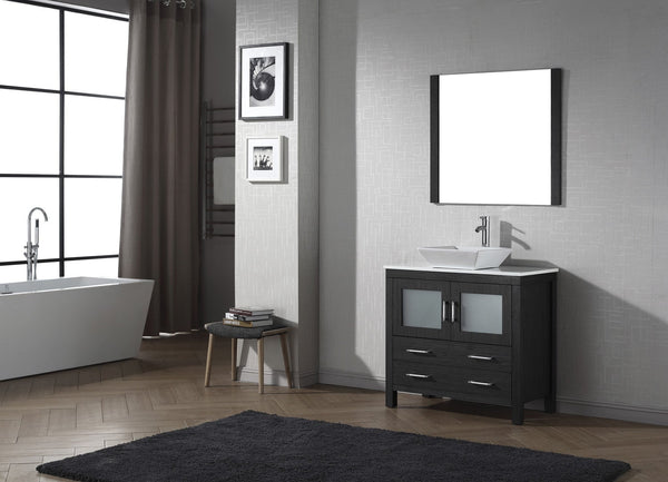 Virtu USA Dior 36" Single Bath Vanity with White Engineered Stone Top and Square Sink with Polished Chrome Faucet and Mirror - Luxe Bathroom Vanities