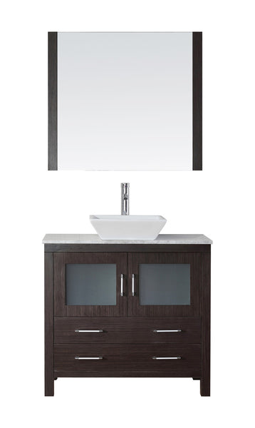 Virtu USA Dior 36" Single Bath Vanity with Marble Top and Square Sink with Brushed Nickel Faucet and Mirror - Luxe Bathroom Vanities Luxury Bathroom Fixtures Bathroom Furniture